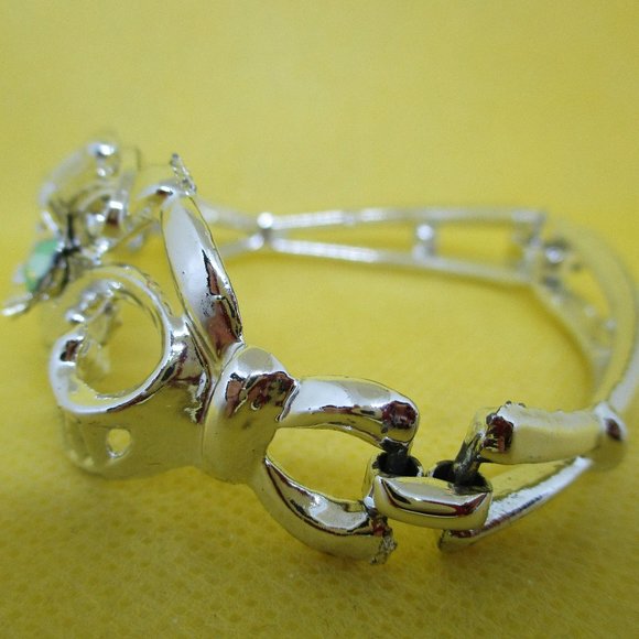 AB Rhinestone Silver Tone Bracelet Ornate Open Work Arora Borealis Rhinestone - Picture 11 of 11